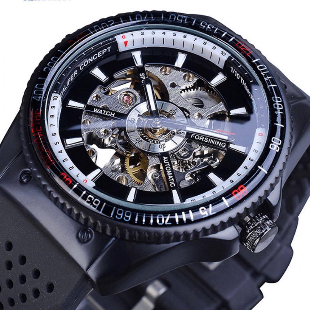 Forsining Gmt963 Mode Herenhorloge Siliconen Band Automatisch Toevallig Mechanisch Horloge