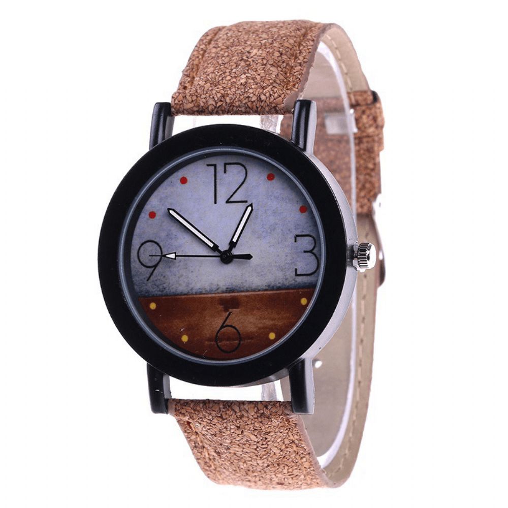 Fshion Dameshorloge Met Kleur Wijzerplaat Retro Quartz Horloge