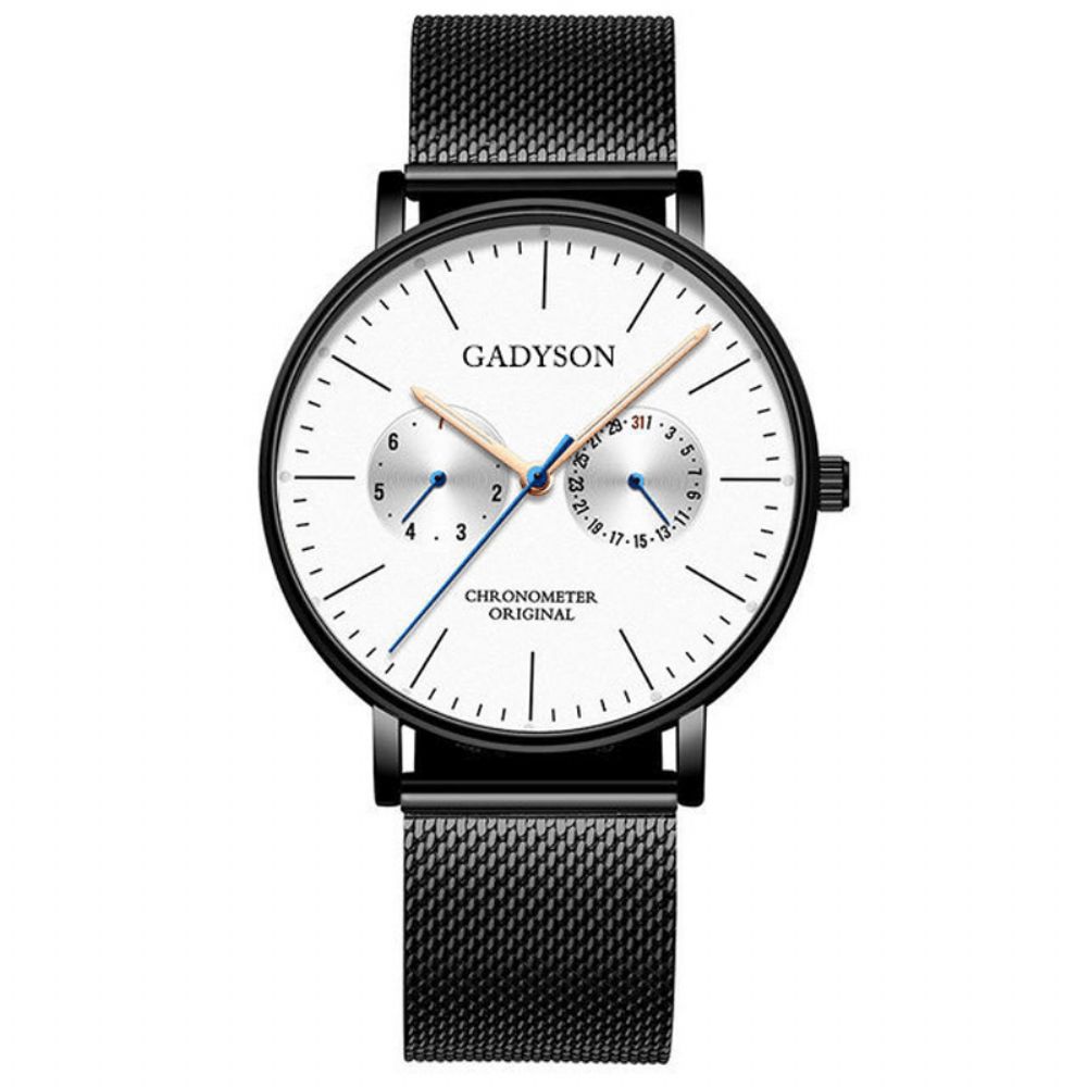 Gadyson A0101 Mode Herenhorloge Lichtgevende Display Metalen Mesh Riem Zakelijk Ultradun Quartz Horloge