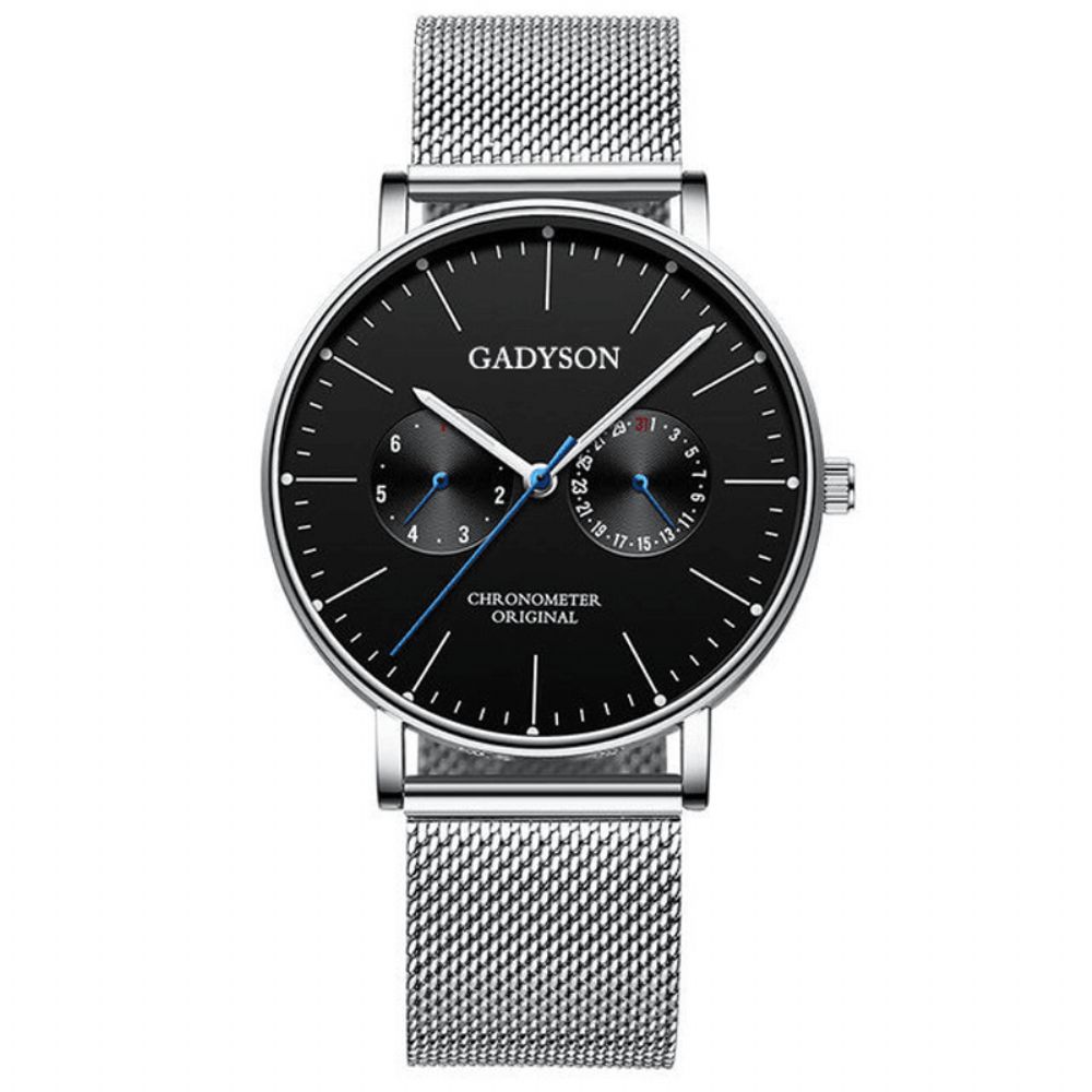 Gadyson A0101 Mode Herenhorloge Lichtgevende Display Metalen Mesh Riem Zakelijk Ultradun Quartz Horloge