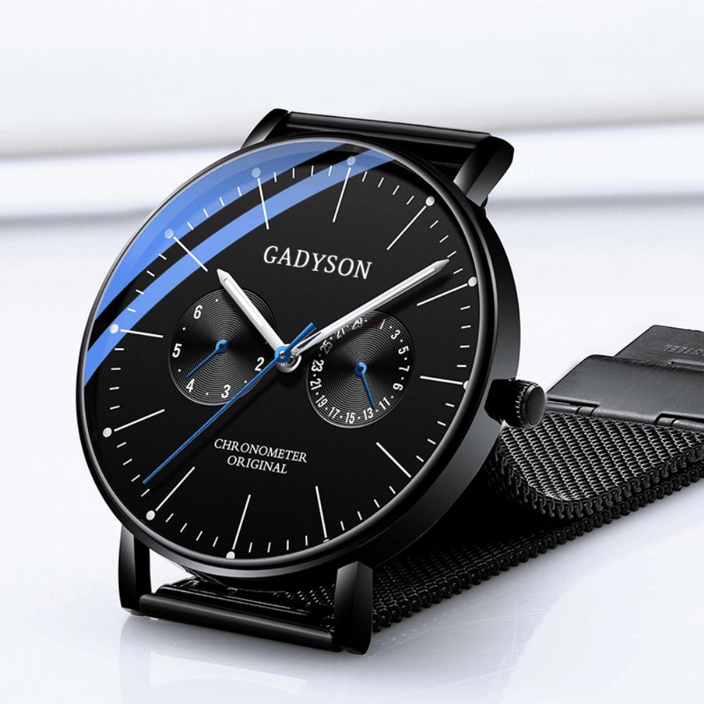 Gadyson A0101 Mode Herenhorloge Lichtgevende Display Metalen Mesh Riem Zakelijk Ultradun Quartz Horloge