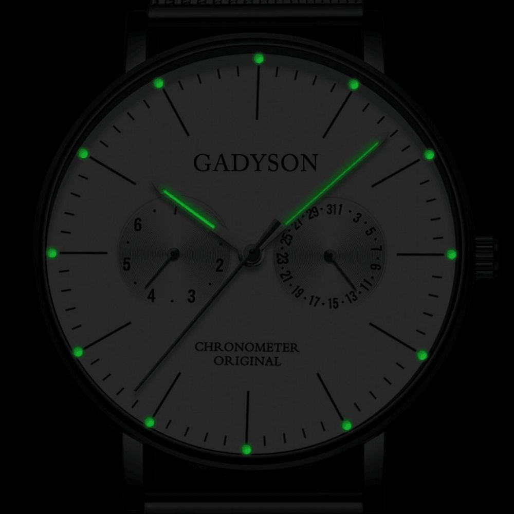 Gadyson A0101 Mode Herenhorloge Lichtgevende Display Metalen Mesh Riem Zakelijk Ultradun Quartz Horloge