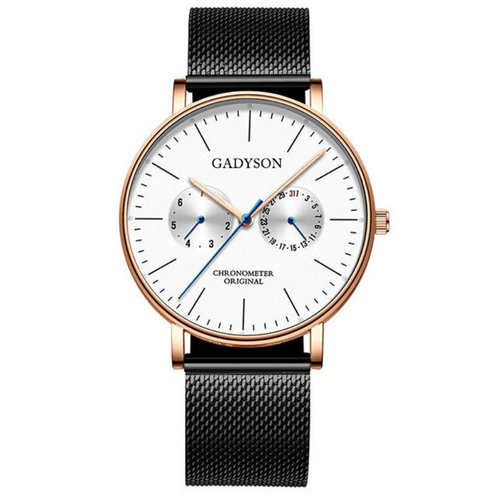 Gadyson A0101 Mode Herenhorloge Lichtgevende Display Metalen Mesh Riem Zakelijk Ultradun Quartz Horloge