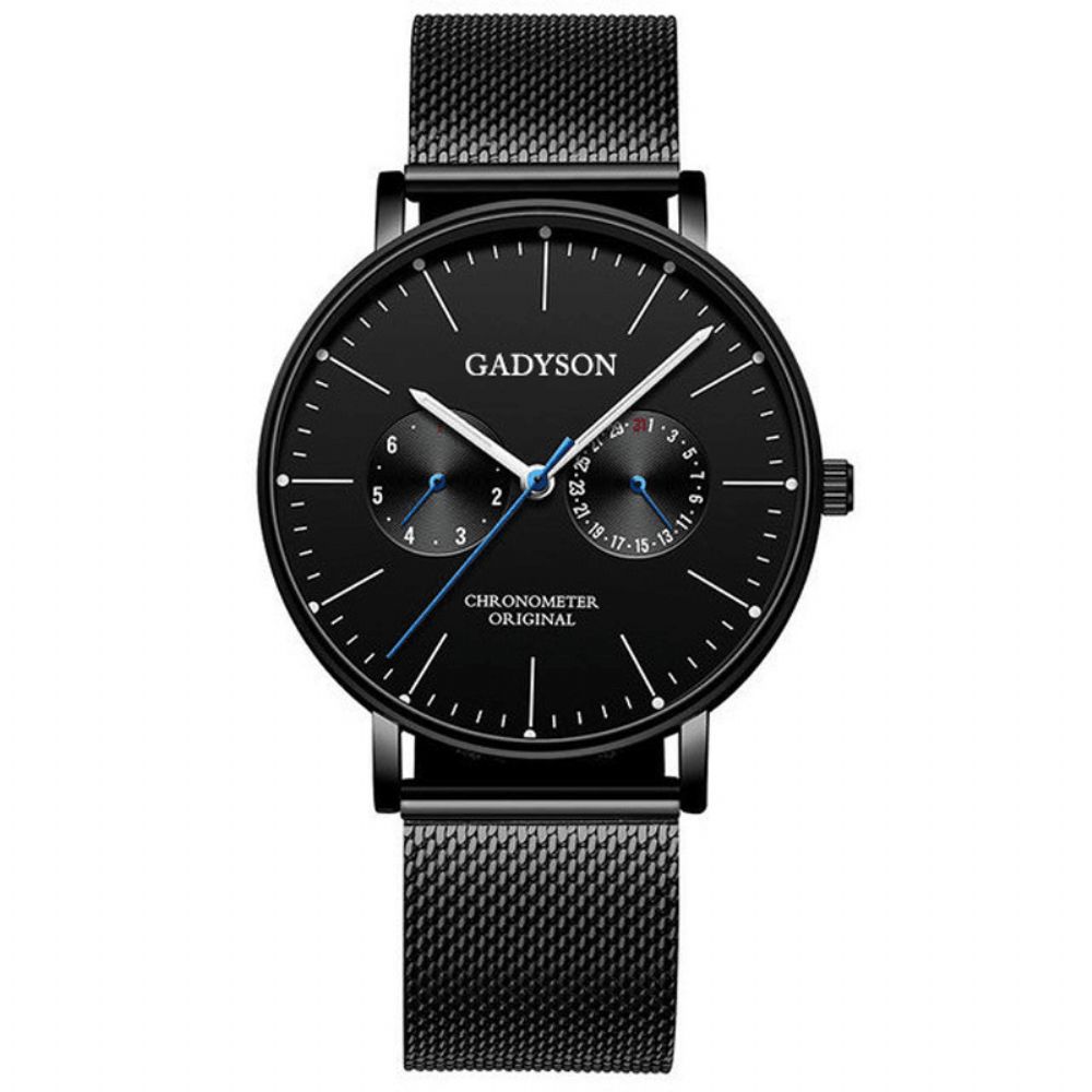 Gadyson A0101 Mode Herenhorloge Lichtgevende Display Metalen Mesh Riem Zakelijk Ultradun Quartz Horloge