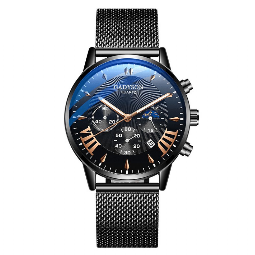 Gadyson A0102 Mode Herenhorloge Lichtgevende Datumweergave Metalen Mesh Riem Zakelijk Quartz Horloge