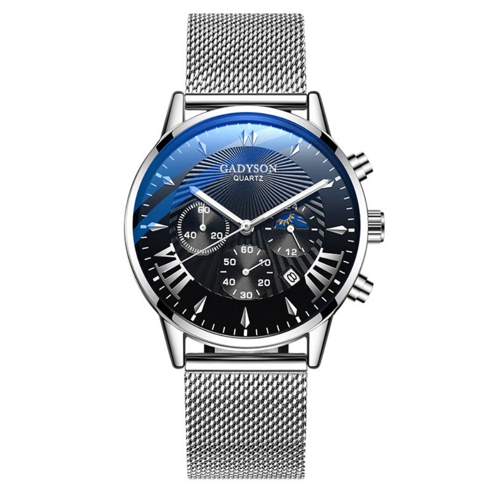 Gadyson A0102 Mode Herenhorloge Lichtgevende Datumweergave Metalen Mesh Riem Zakelijk Quartz Horloge