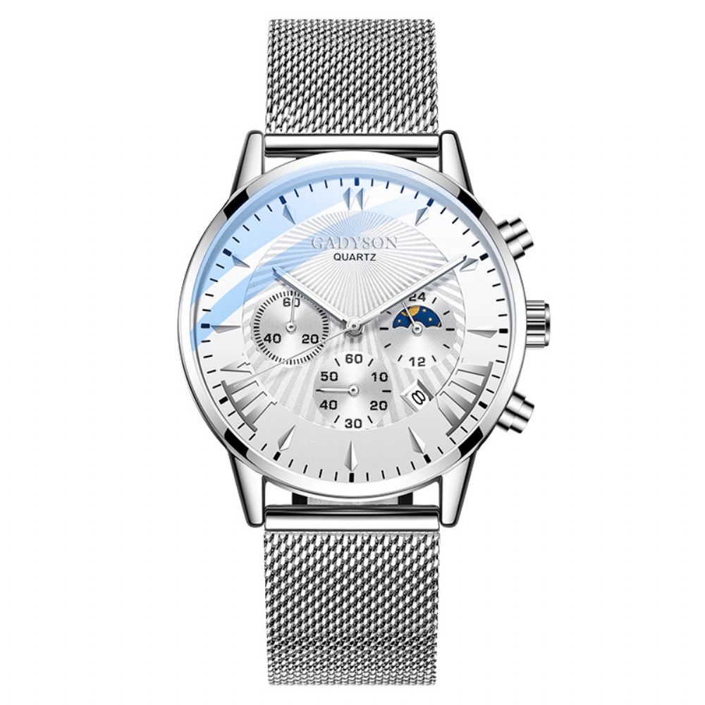 Gadyson A0102 Mode Herenhorloge Lichtgevende Datumweergave Metalen Mesh Riem Zakelijk Quartz Horloge