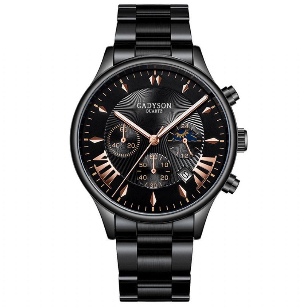 Gadyson A0701 Mode Herenhorloge Datumweergave Zakelijk Roestvrij Stalen Band Quartz Horloge