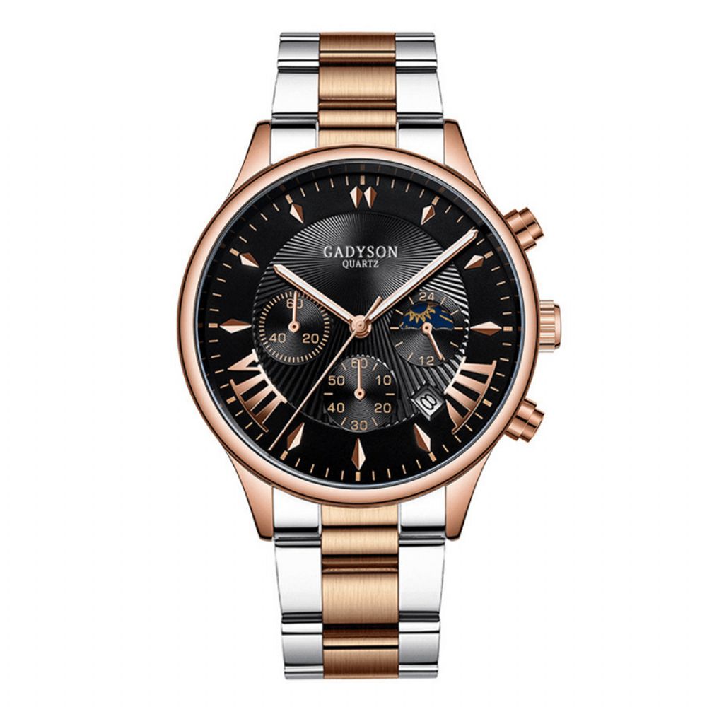 Gadyson A0701 Mode Herenhorloge Datumweergave Zakelijk Roestvrij Stalen Band Quartz Horloge