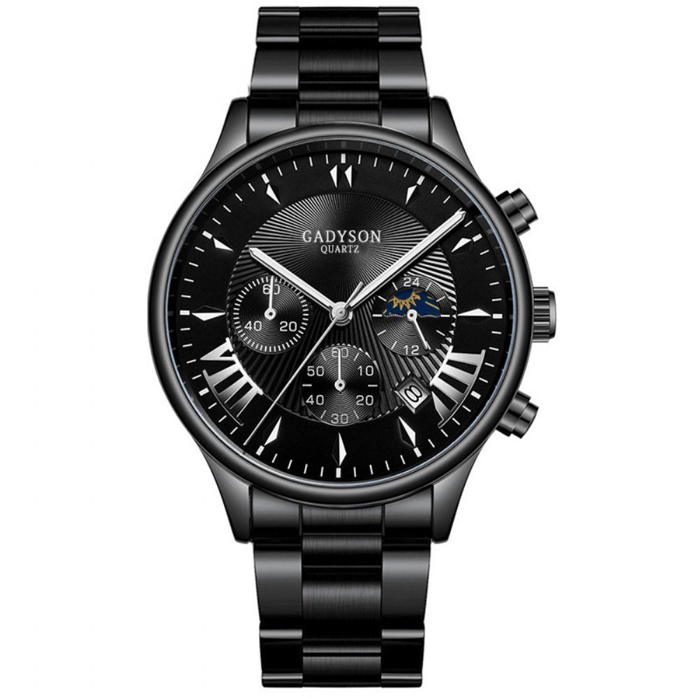 Gadyson A0701 Mode Herenhorloge Datumweergave Zakelijk Roestvrij Stalen Band Quartz Horloge