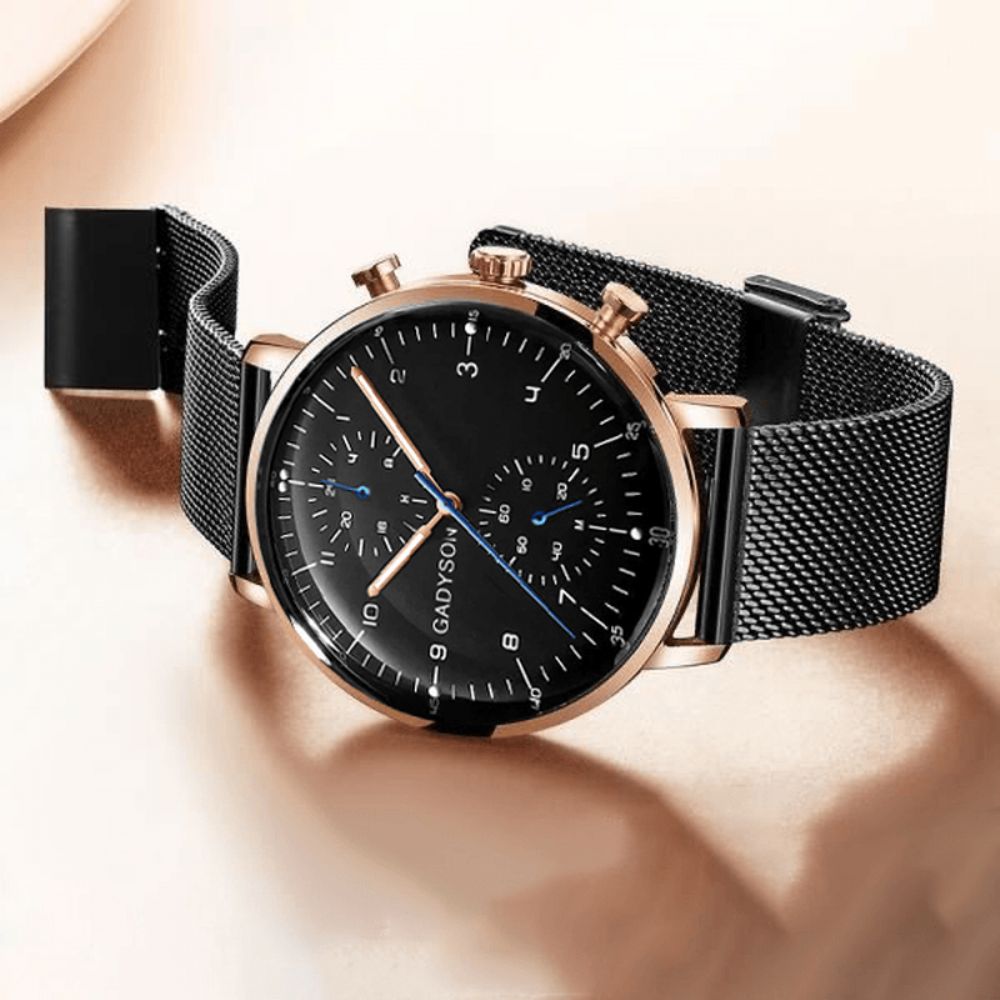 Gadyson Casual Zakelijk Multifunctioneel Wijzerplaat Roestvrij Stalen Mesh Band Waterdicht Heren Quartz Horloge