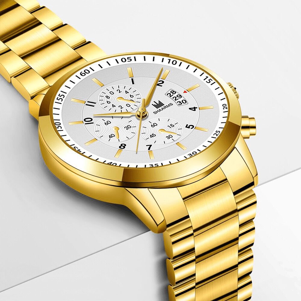 Gelegeerd Stalen Band Zakelijke Kalender Roestvrij Staal Heren Casual Mode Quartz Horloge