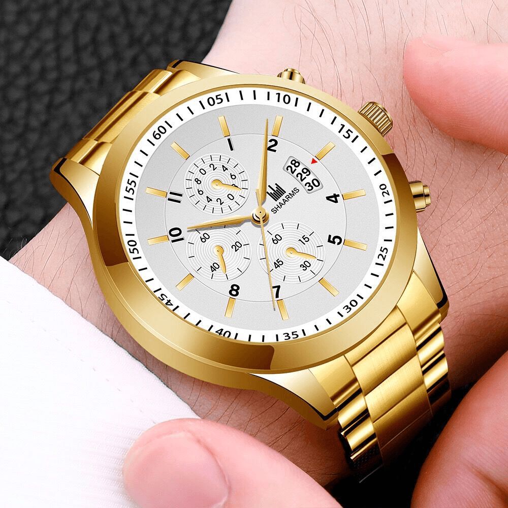 Gelegeerd Stalen Band Zakelijke Kalender Roestvrij Staal Heren Casual Mode Quartz Horloge