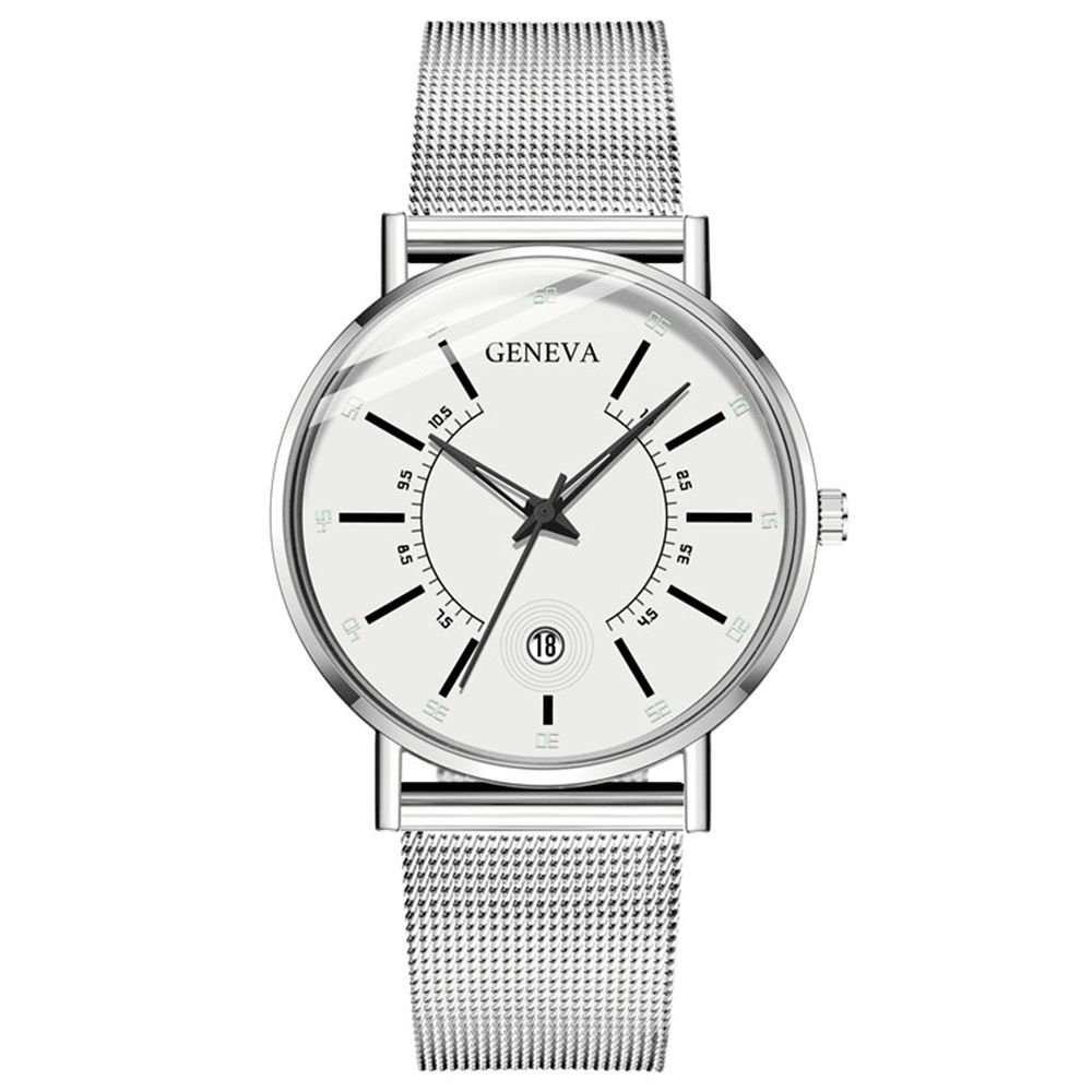 Genve Zakelijke Casual Gekleurde Wijzer Wijzerplaat Met Kalender Legering Mesh Band Heren Quartz Horloge