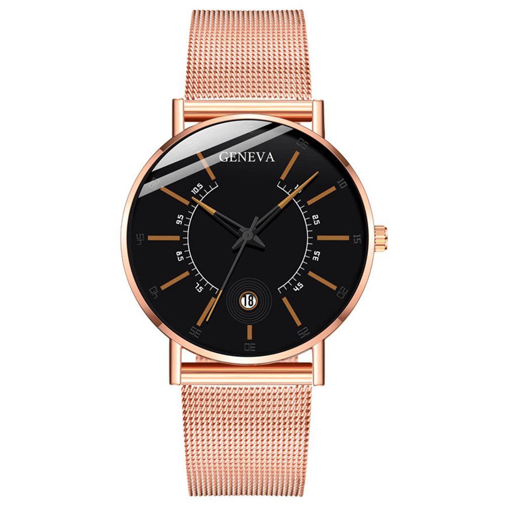 Genve Zakelijke Casual Gekleurde Wijzer Wijzerplaat Met Kalender Legering Mesh Band Heren Quartz Horloge