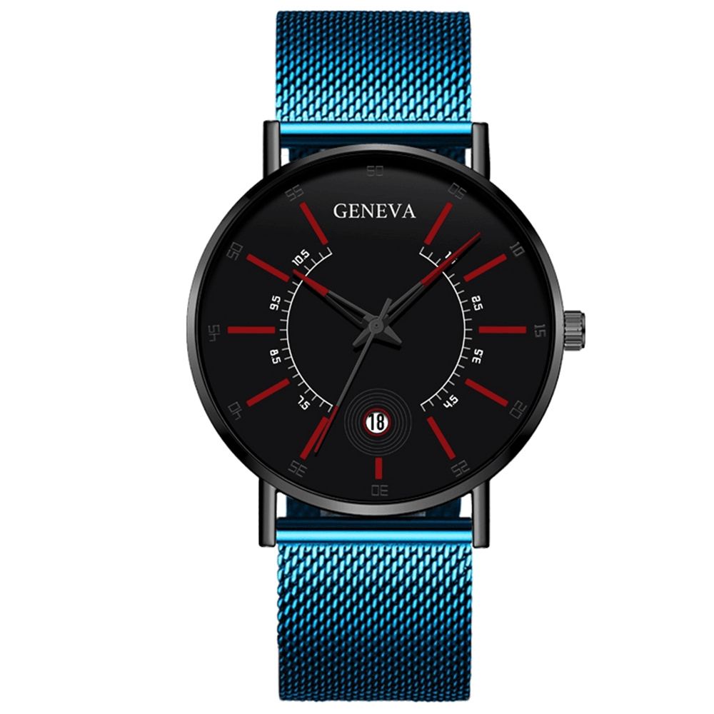 Genve Zakelijke Casual Gekleurde Wijzer Wijzerplaat Met Kalender Legering Mesh Band Heren Quartz Horloge