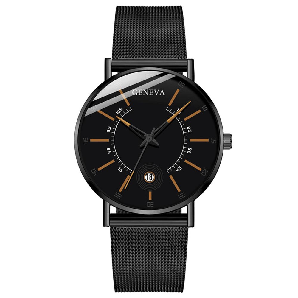 Genve Zakelijke Casual Gekleurde Wijzer Wijzerplaat Met Kalender Legering Mesh Band Heren Quartz Horloge