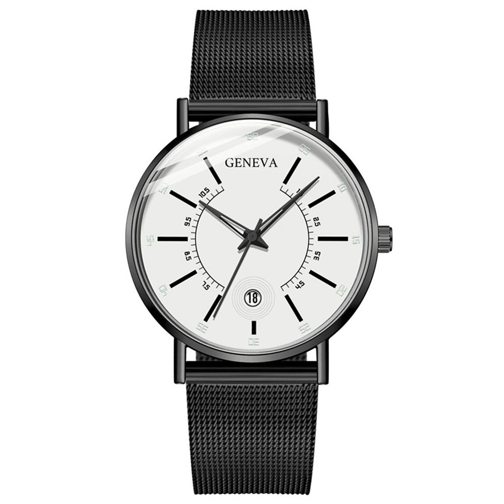 Genve Zakelijke Casual Gekleurde Wijzer Wijzerplaat Met Kalender Legering Mesh Band Heren Quartz Horloge