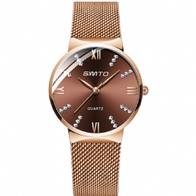 Gimto Gm616 Crystal Kleurrijke Wijzerplaat Mode Rose Gold Mesh Stalen Band Casual Dames Quartz Horloge