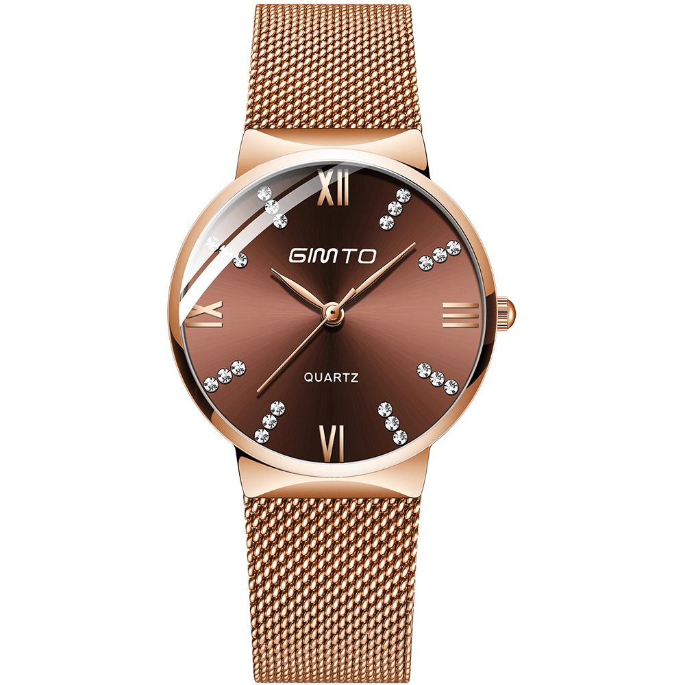 Gimto Gm616 Crystal Kleurrijke Wijzerplaat Mode Rose Gold Mesh Stalen Band Casual Dames Quartz Horloge