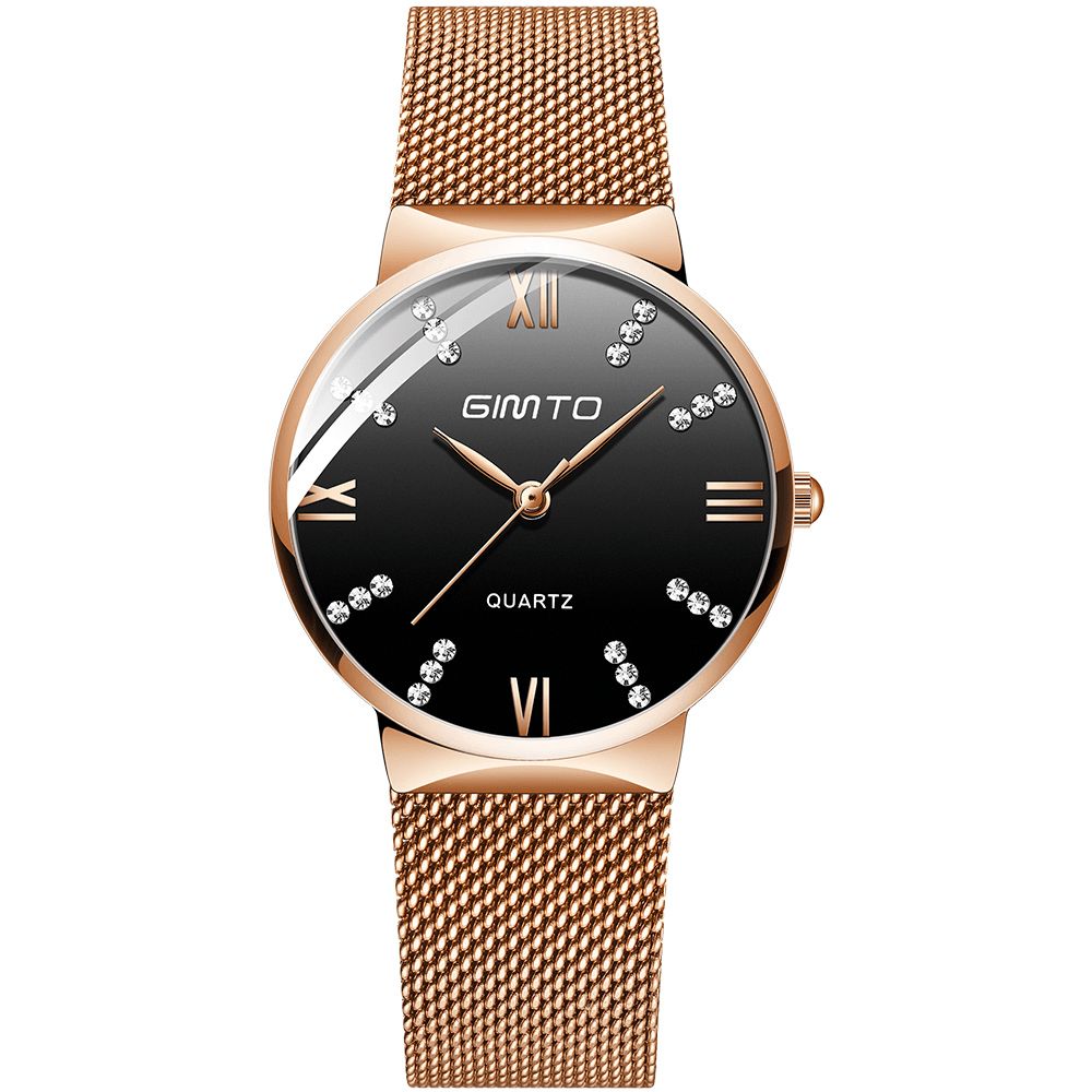 Gimto Gm616 Crystal Kleurrijke Wijzerplaat Mode Rose Gold Mesh Stalen Band Casual Dames Quartz Horloge