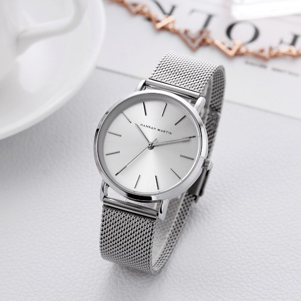 Hannah Martin CC36 Eenvoudige Dameshorloge Elegante Metalen Behuizing Roestvrij Stalen Band Vrouwelijk Quartz Horloge