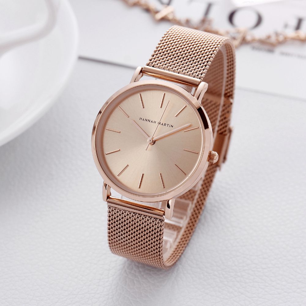 Hannah Martin CC36 Eenvoudige Dameshorloge Elegante Metalen Behuizing Roestvrij Stalen Band Vrouwelijk Quartz Horloge