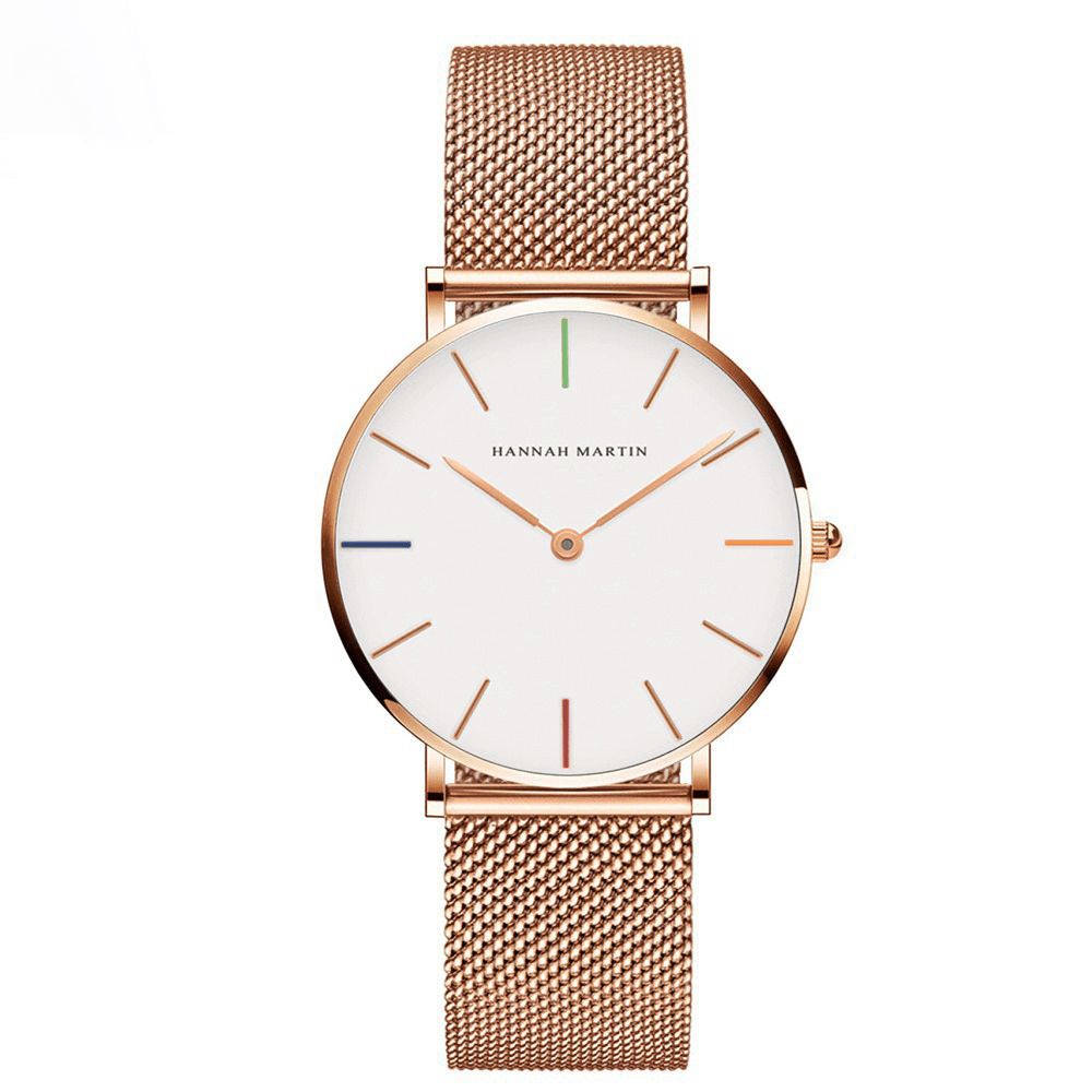 Hannah Martin Ch36 Mode Casual Simple Big Dial Stalen Mesh Band Waterdicht Dames Quartz Horloge