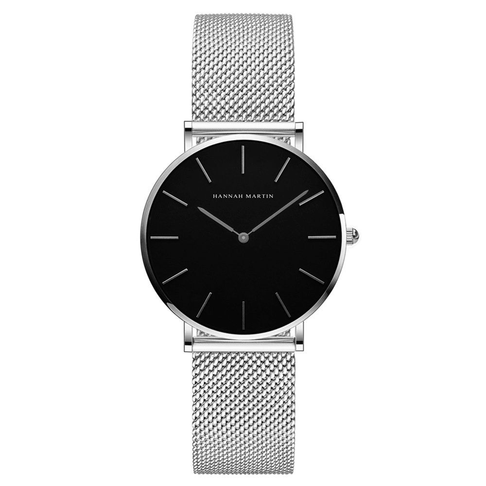 Hannah Martin Ch36 Mode Casual Simple Big Dial Stalen Mesh Band Waterdicht Dames Quartz Horloge