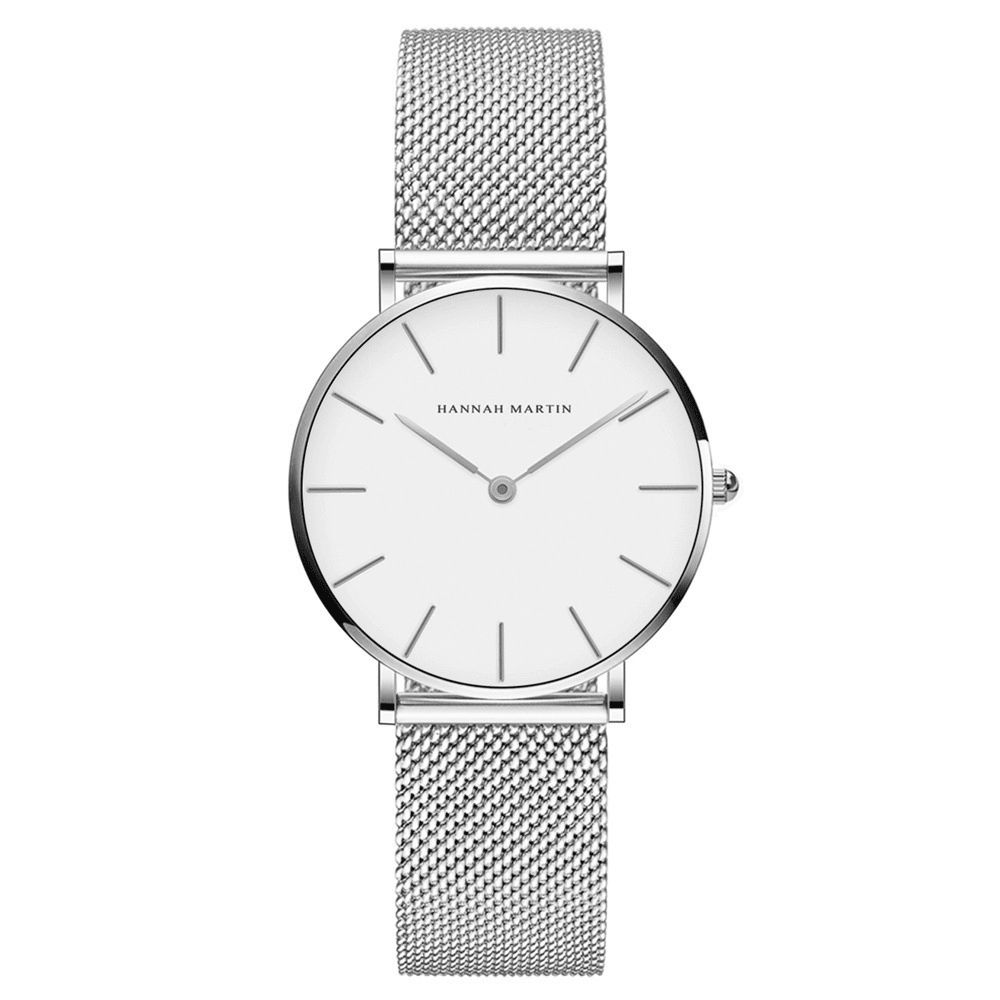 Hannah Martin Ch36 Mode Casual Simple Big Dial Stalen Mesh Band Waterdicht Dames Quartz Horloge