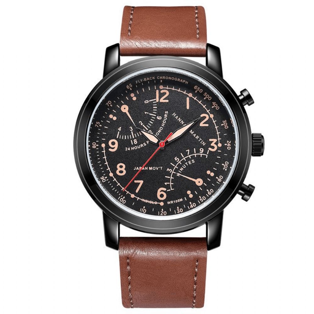 Hannah Martin Heren Relogio Masculino Lederen Band Decoratieve Kleine Wijzerplaat Quartz Horloge