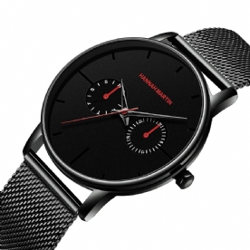 Hannah Martin Mode Casual Met Kalender Dual Dial Steel Mesh Pu Lederen Band 3Atm Waterdicht Heren Quartz Horloge