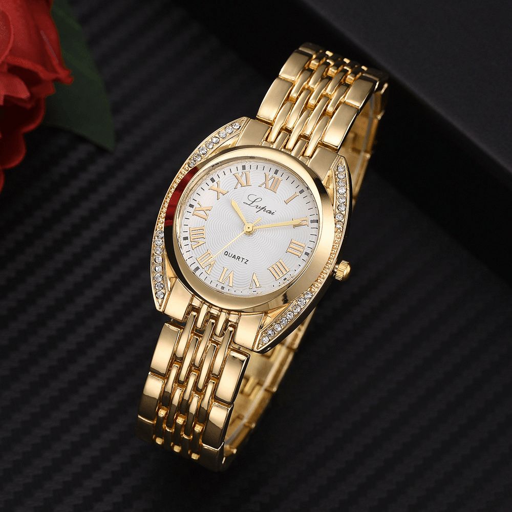 High-End Dames Romeinse Cijfers Quartz Horloge Mode Casual Stalen Riem Dameshorloge