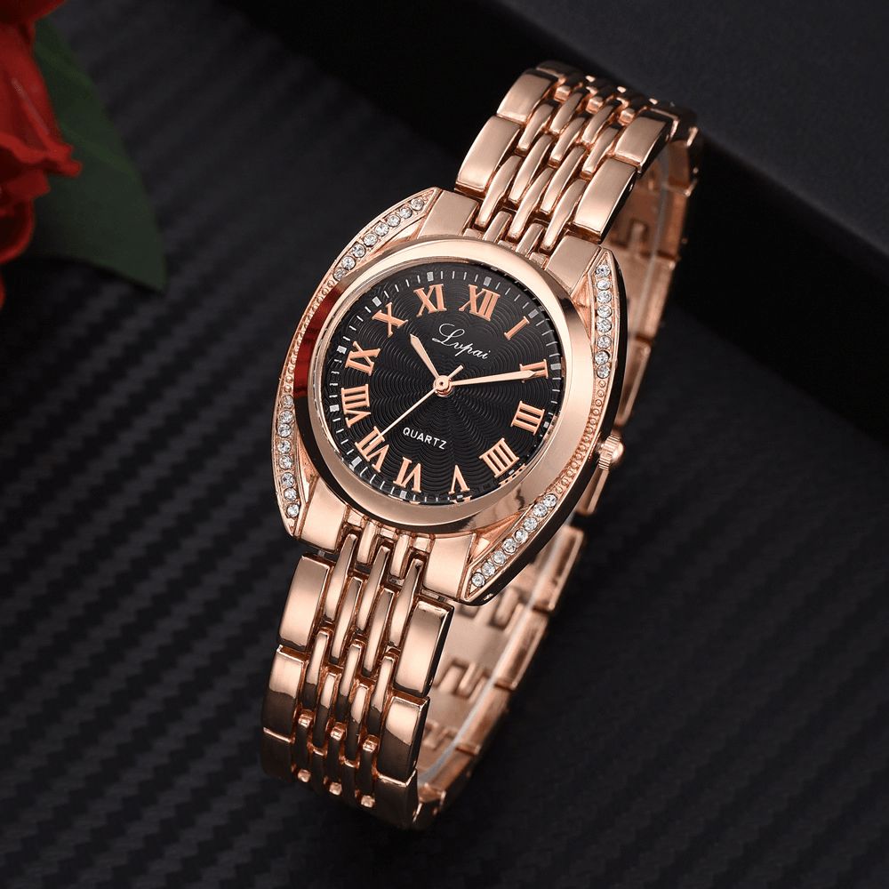 High-End Dames Romeinse Cijfers Quartz Horloge Mode Casual Stalen Riem Dameshorloge