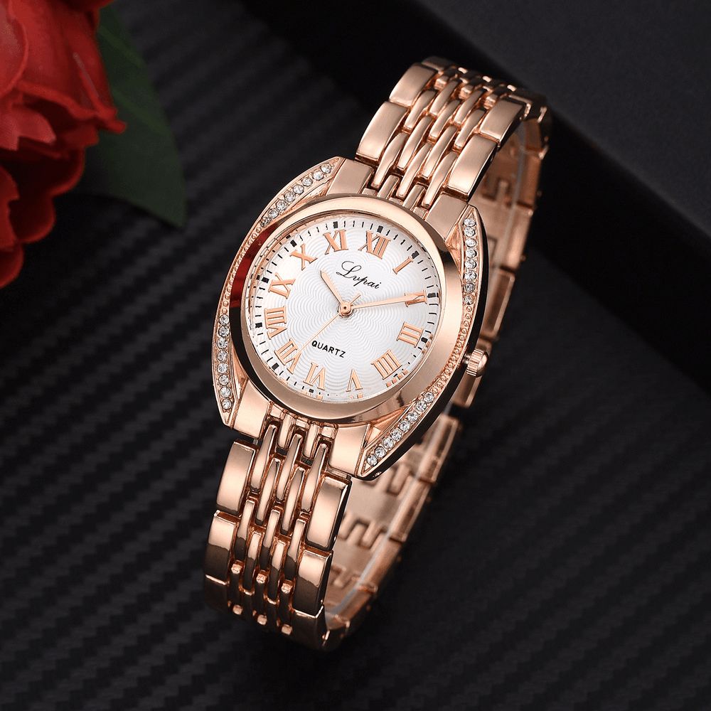 High-End Dames Romeinse Cijfers Quartz Horloge Mode Casual Stalen Riem Dameshorloge