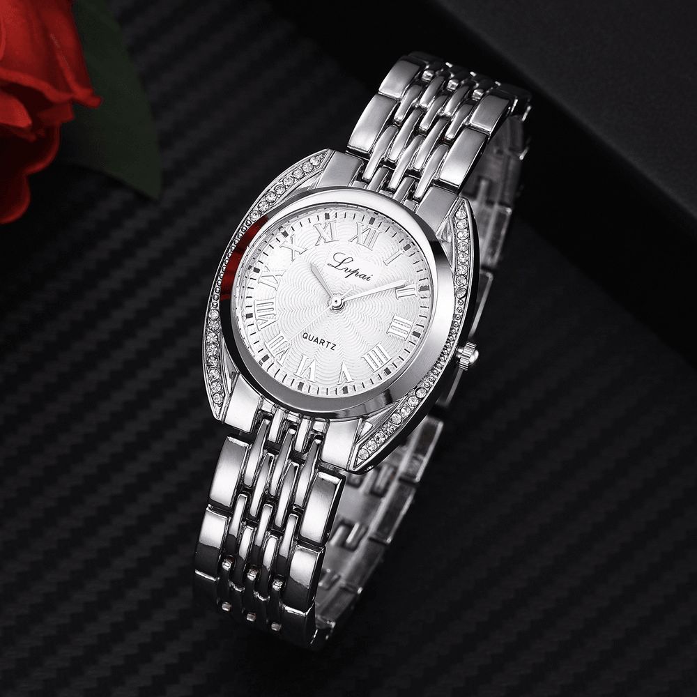 High-End Dames Romeinse Cijfers Quartz Horloge Mode Casual Stalen Riem Dameshorloge