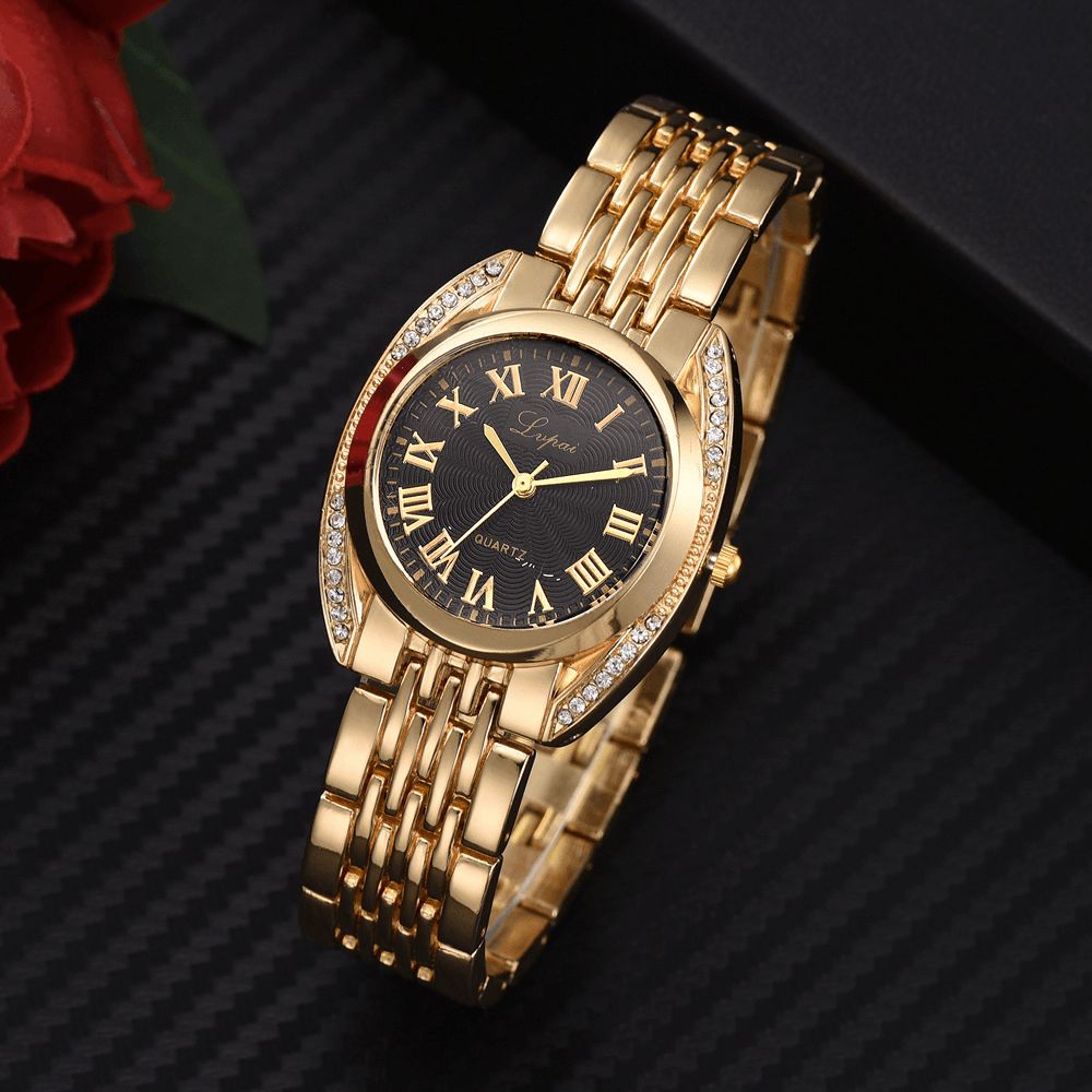 High-End Dames Romeinse Cijfers Quartz Horloge Mode Casual Stalen Riem Dameshorloge