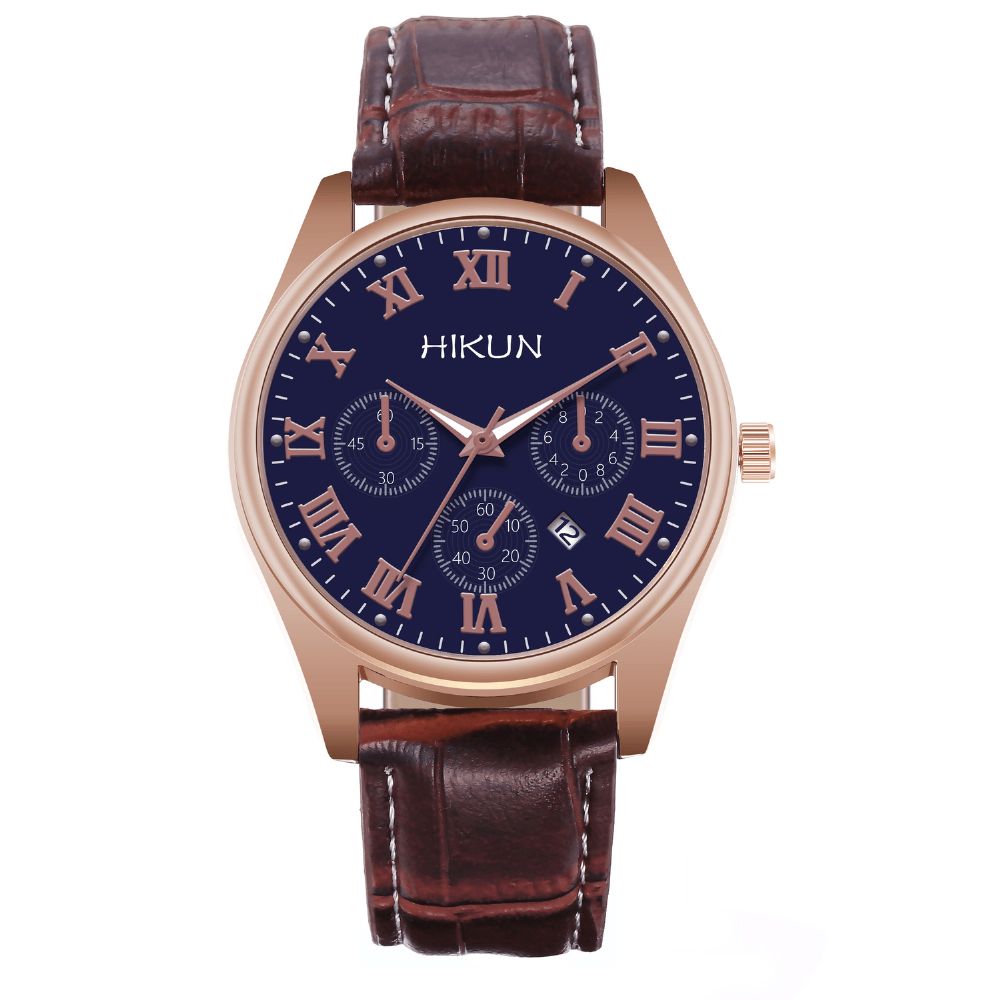 Hikun Business Casual Grote Eenvoudige Wijzerplaat Pu Lederen Band Heren Quartz Horloge