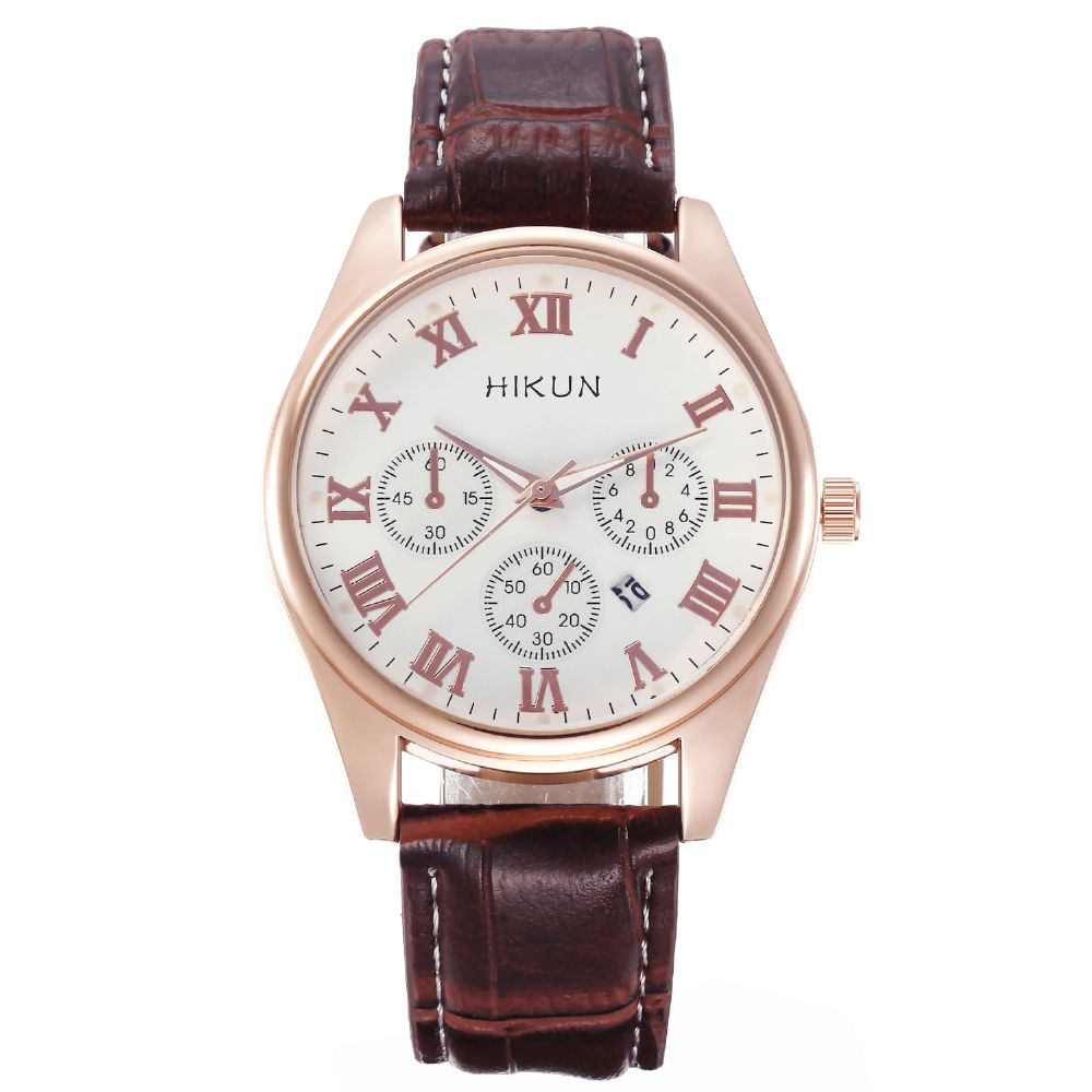 Hikun Business Casual Grote Eenvoudige Wijzerplaat Pu Lederen Band Heren Quartz Horloge