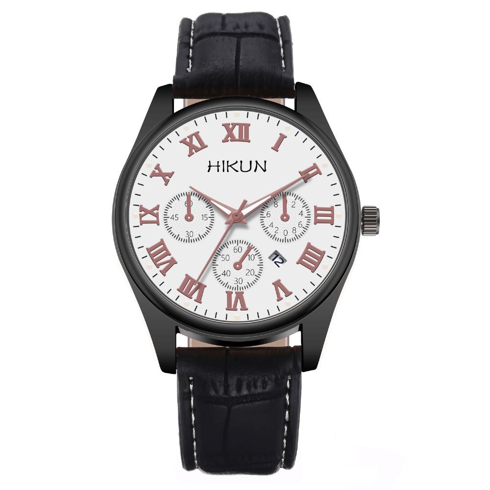 Hikun Business Casual Grote Eenvoudige Wijzerplaat Pu Lederen Band Heren Quartz Horloge