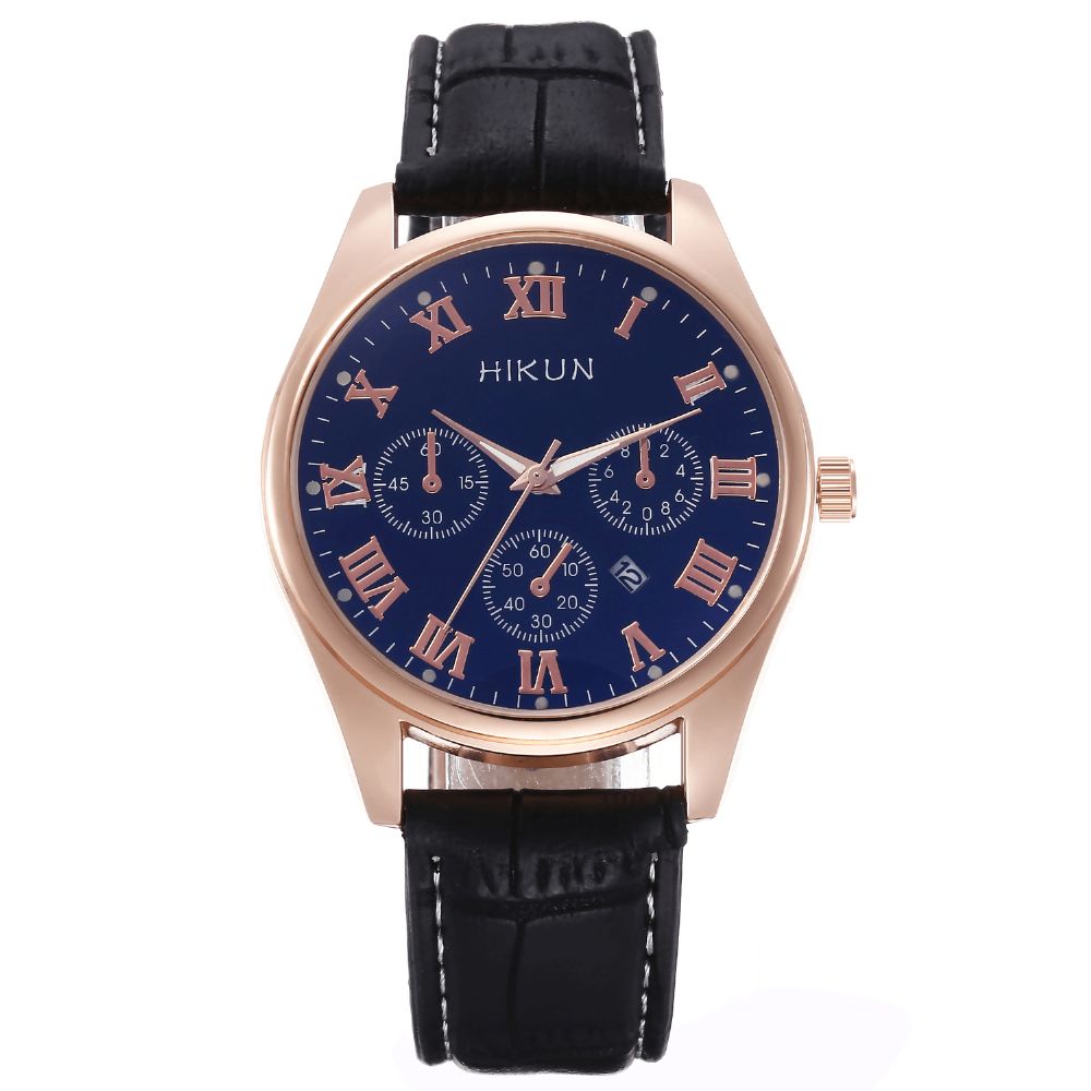 Hikun Business Casual Grote Eenvoudige Wijzerplaat Pu Lederen Band Heren Quartz Horloge