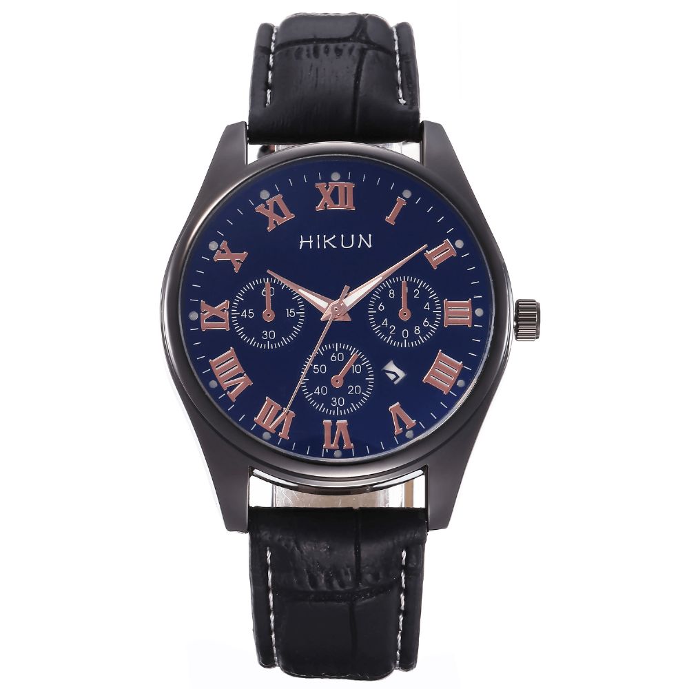 Hikun Business Casual Grote Eenvoudige Wijzerplaat Pu Lederen Band Heren Quartz Horloge