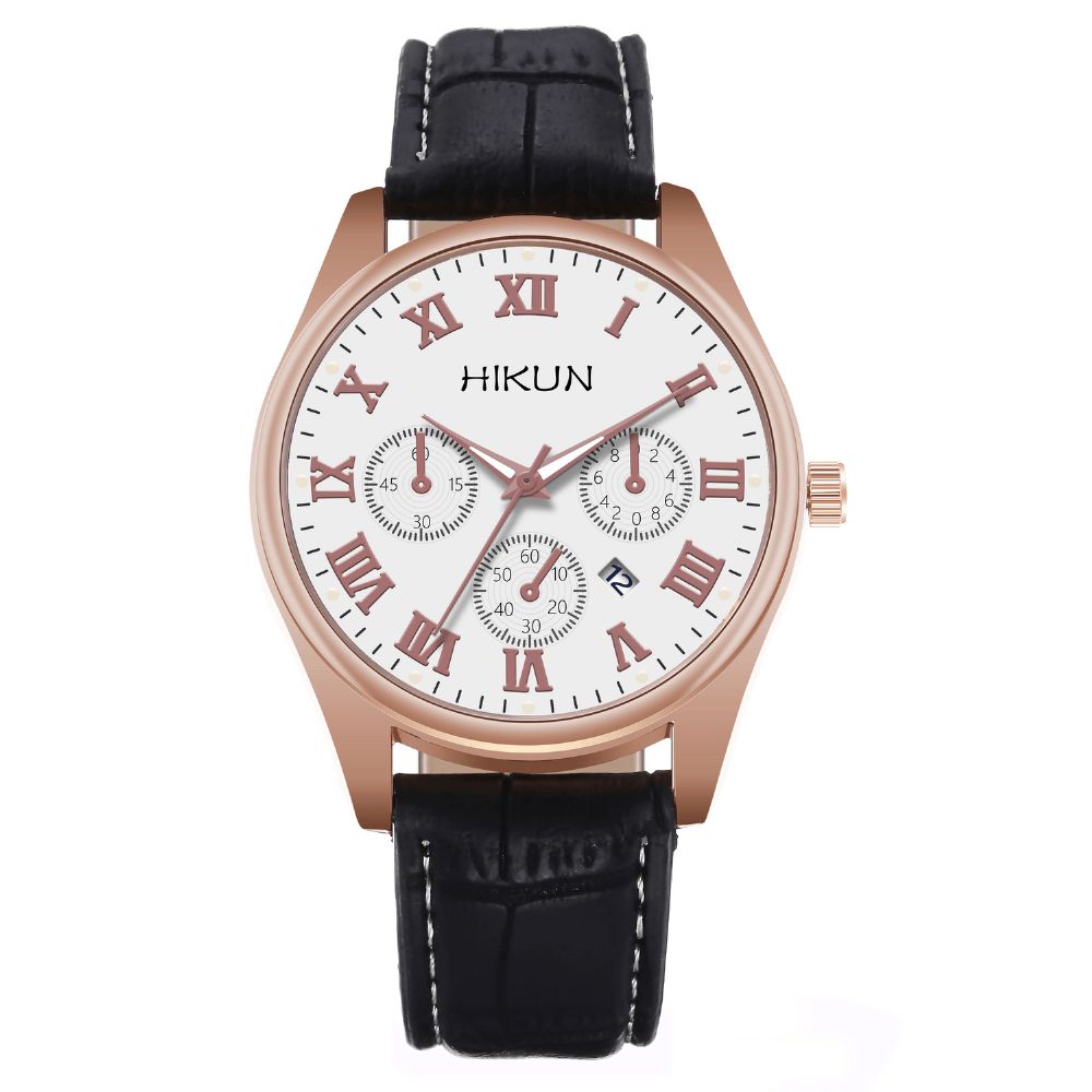 Hikun Business Casual Grote Eenvoudige Wijzerplaat Pu Lederen Band Heren Quartz Horloge