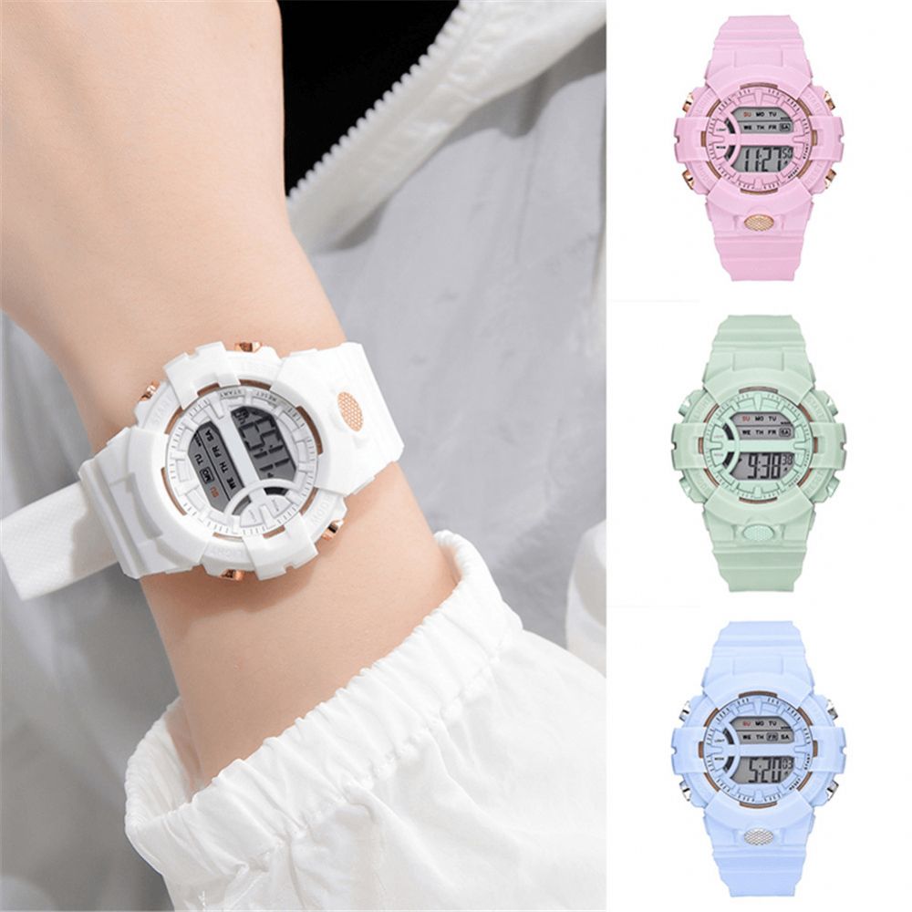 Honhx 592 Mode Casual Time Week Display Siliconen Band Led Digitaal Horloge Dameshorloge