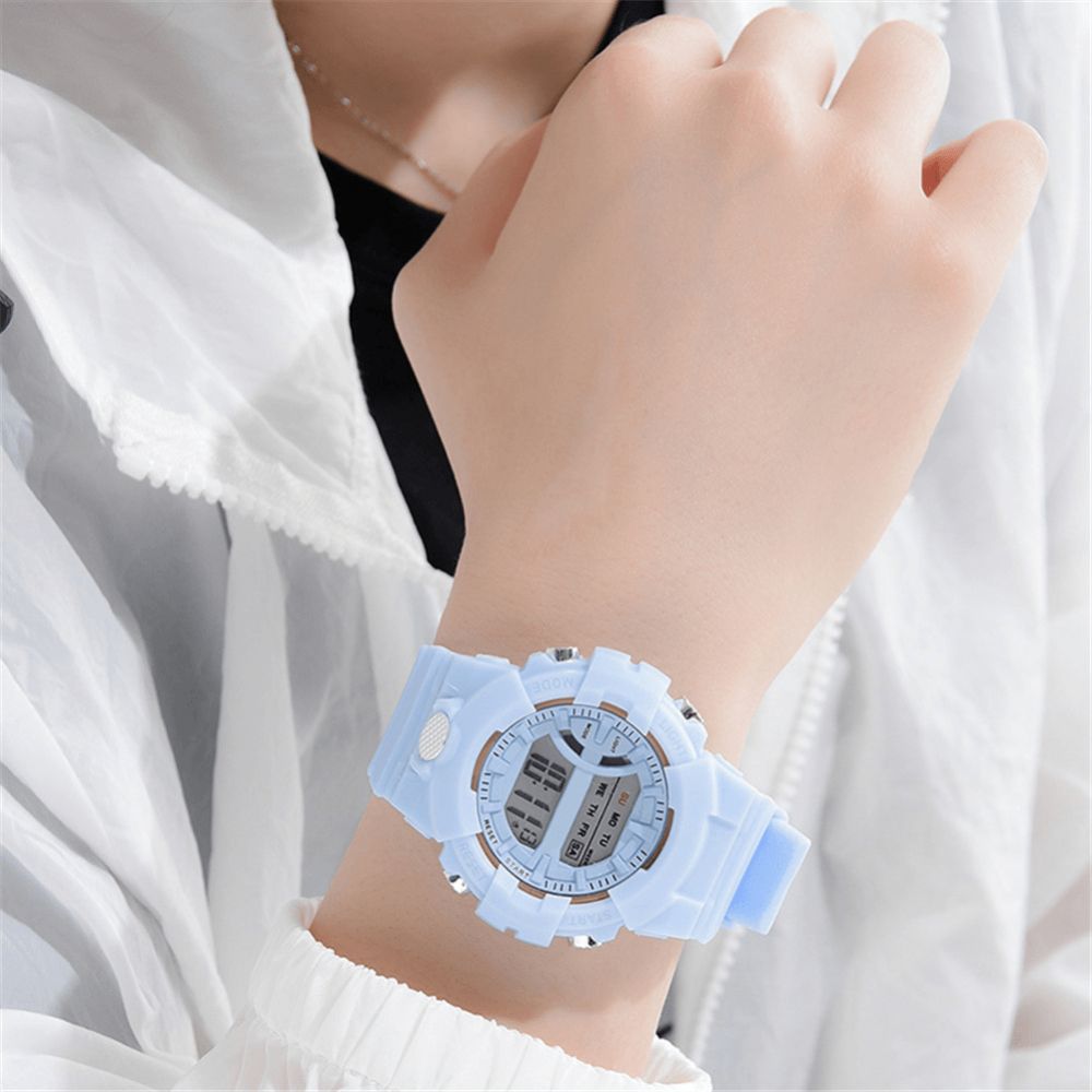 Honhx 592 Mode Casual Time Week Display Siliconen Band Led Digitaal Horloge Dameshorloge