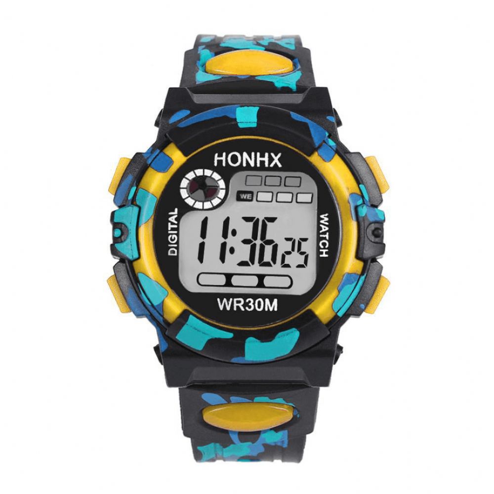 Honhx 62 Mode Herenhorloge Lichtgevende Datum Weekweergave Multifunctioneel Camouflage Sport Digitaal Horloge