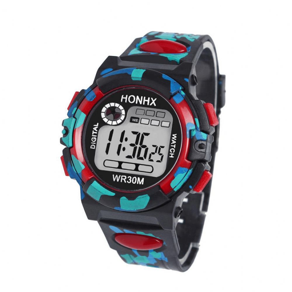 Honhx 62 Mode Herenhorloge Lichtgevende Datum Weekweergave Multifunctioneel Camouflage Sport Digitaal Horloge