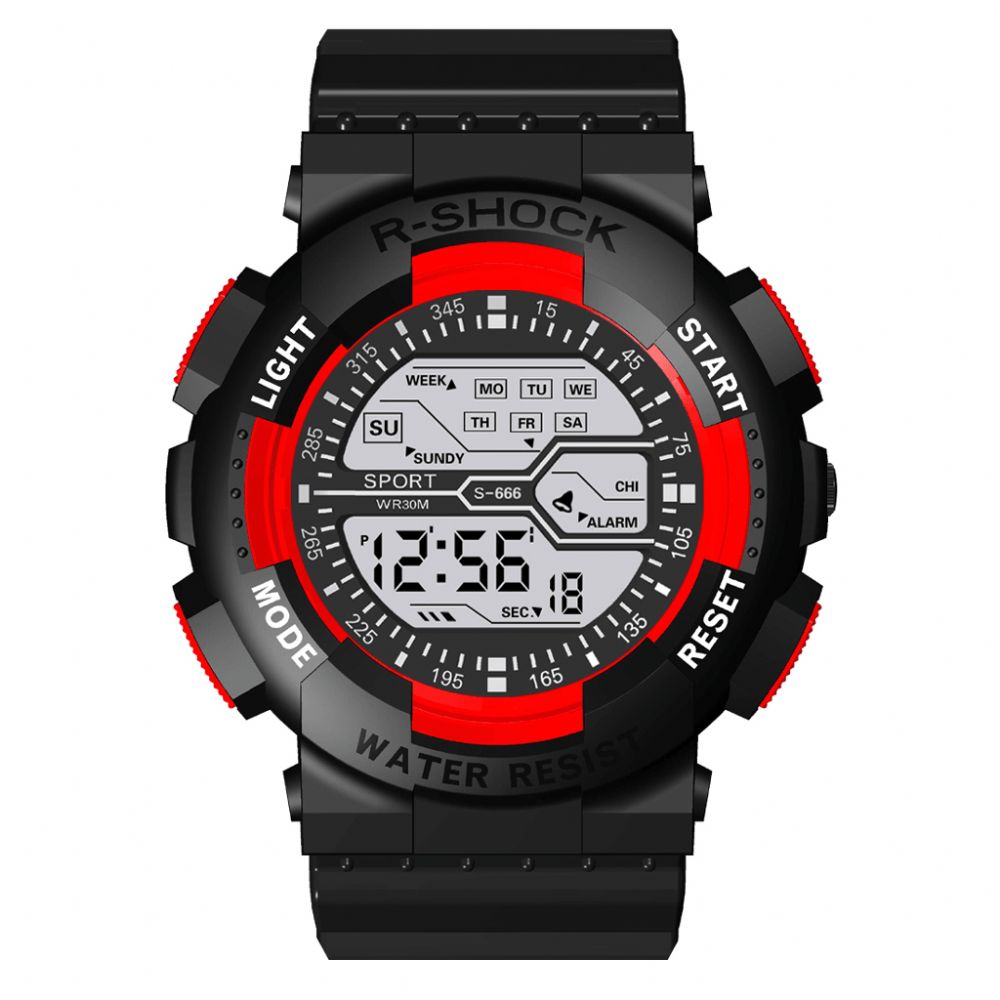 Honhx 82-666 Herenmode Lichtgevende Dsiplay Stopwatch Sportstijl Digitaal Horloge