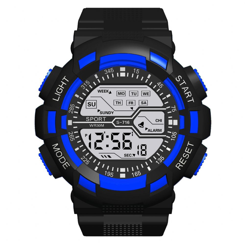 Honhx S716 Mode Kleurrijk Nachtlampje Heren Wekker Weekweergave Sport Digitaal Horloge