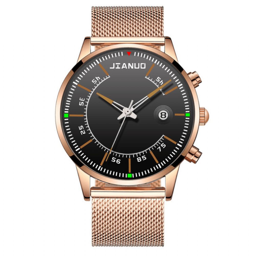 Jianuo Herenhorloge Legering Sport Zakelijk Waterdicht Lichtgevende Kalender Mesh Riem Quartz Horloge